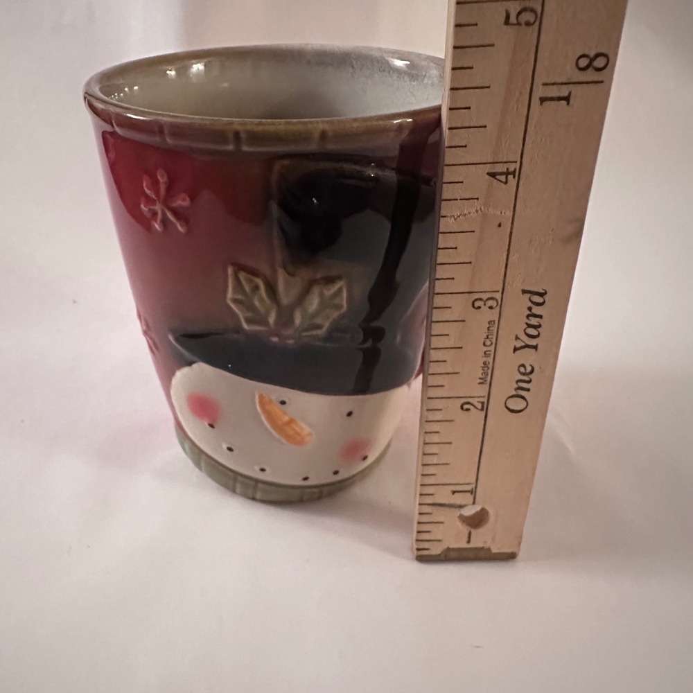 Snowman Mug Festive Red Ceramic Holiday Pottery Coffee Christmas Drinkware - Picture 9 of 9
